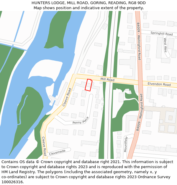 HUNTERS LODGE, MILL ROAD, GORING, READING, RG8 9DD: Location map and indicative extent of plot