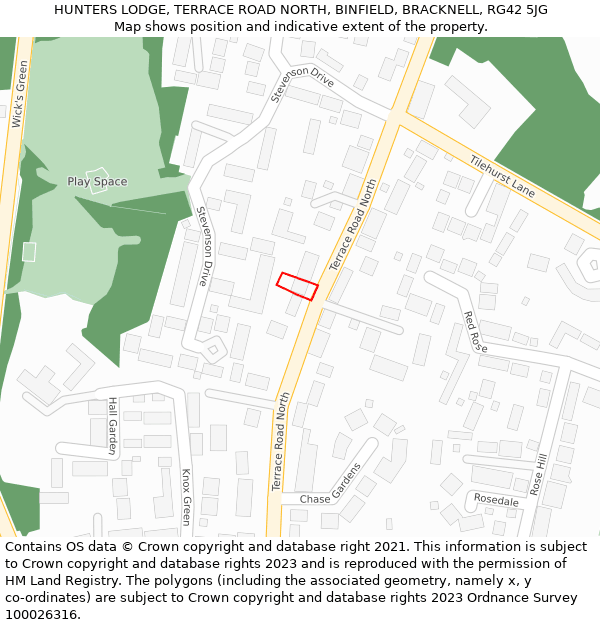 HUNTERS LODGE, TERRACE ROAD NORTH, BINFIELD, BRACKNELL, RG42 5JG: Location map and indicative extent of plot