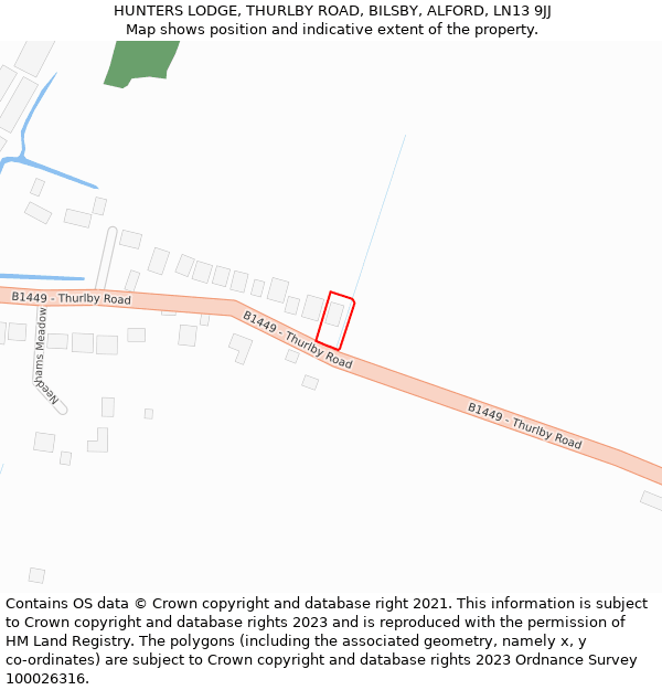 HUNTERS LODGE, THURLBY ROAD, BILSBY, ALFORD, LN13 9JJ: Location map and indicative extent of plot