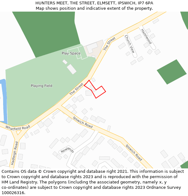 HUNTERS MEET, THE STREET, ELMSETT, IPSWICH, IP7 6PA: Location map and indicative extent of plot