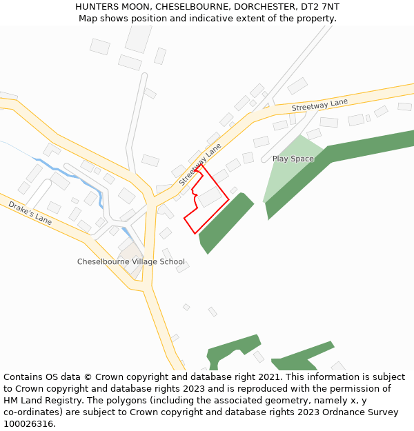 HUNTERS MOON, CHESELBOURNE, DORCHESTER, DT2 7NT: Location map and indicative extent of plot