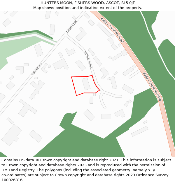 HUNTERS MOON, FISHERS WOOD, ASCOT, SL5 0JF: Location map and indicative extent of plot