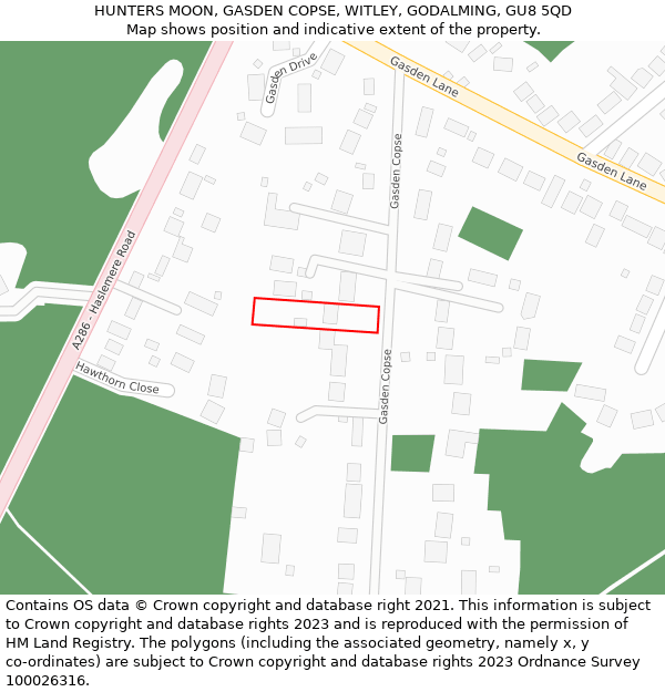 HUNTERS MOON, GASDEN COPSE, WITLEY, GODALMING, GU8 5QD: Location map and indicative extent of plot