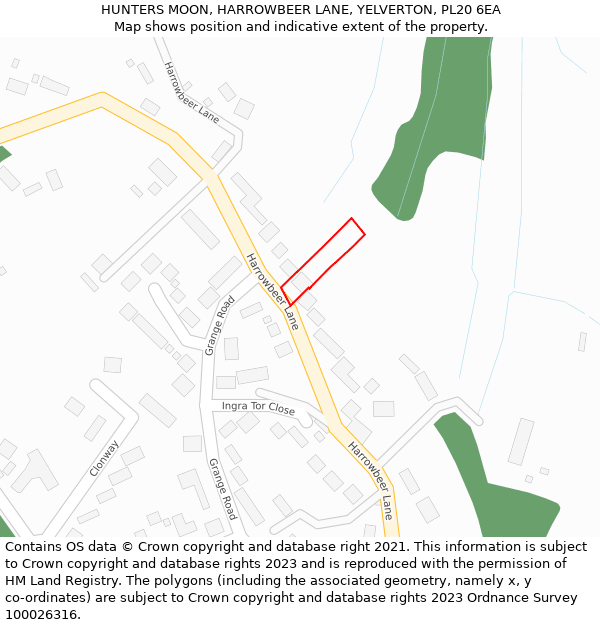 HUNTERS MOON, HARROWBEER LANE, YELVERTON, PL20 6EA: Location map and indicative extent of plot