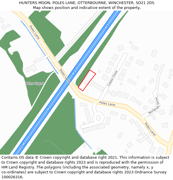 HUNTERS MOON, POLES LANE, OTTERBOURNE, WINCHESTER, SO21 2DS: Location map and indicative extent of plot