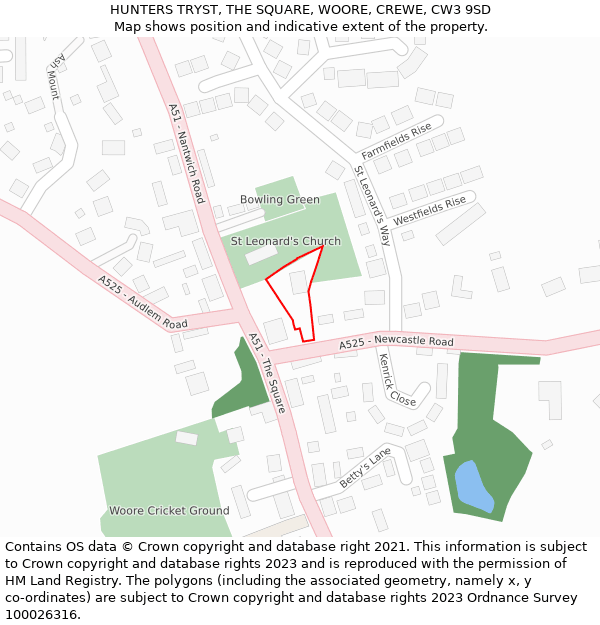 HUNTERS TRYST, THE SQUARE, WOORE, CREWE, CW3 9SD: Location map and indicative extent of plot