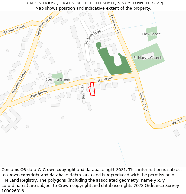 HUNTON HOUSE, HIGH STREET, TITTLESHALL, KING'S LYNN, PE32 2PJ: Location map and indicative extent of plot