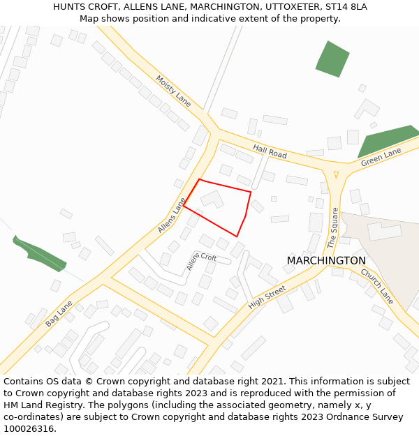 HUNTS CROFT, ALLENS LANE, MARCHINGTON, UTTOXETER, ST14 8LA: Location map and indicative extent of plot