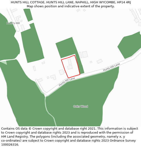 HUNTS HILL COTTAGE, HUNTS HILL LANE, NAPHILL, HIGH WYCOMBE, HP14 4RJ: Location map and indicative extent of plot