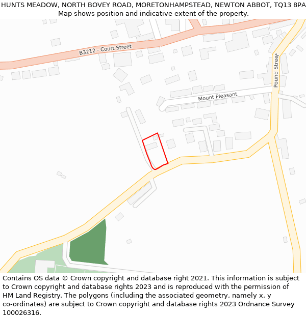 HUNTS MEADOW, NORTH BOVEY ROAD, MORETONHAMPSTEAD, NEWTON ABBOT, TQ13 8PA: Location map and indicative extent of plot