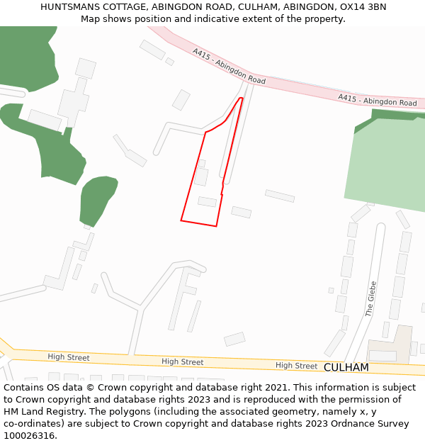 HUNTSMANS COTTAGE, ABINGDON ROAD, CULHAM, ABINGDON, OX14 3BN: Location map and indicative extent of plot