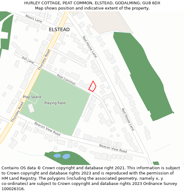 HURLEY COTTAGE, PEAT COMMON, ELSTEAD, GODALMING, GU8 6DX: Location map and indicative extent of plot