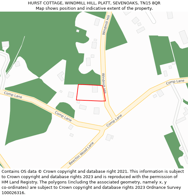 HURST COTTAGE, WINDMILL HILL, PLATT, SEVENOAKS, TN15 8QR: Location map and indicative extent of plot