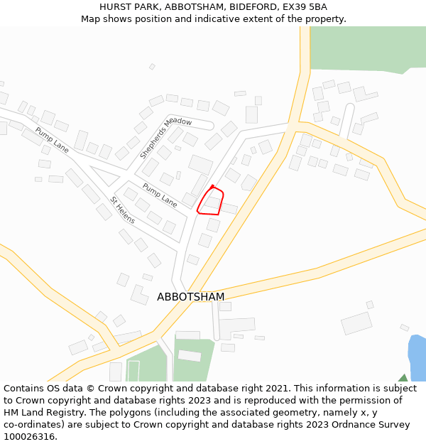 HURST PARK, ABBOTSHAM, BIDEFORD, EX39 5BA: Location map and indicative extent of plot