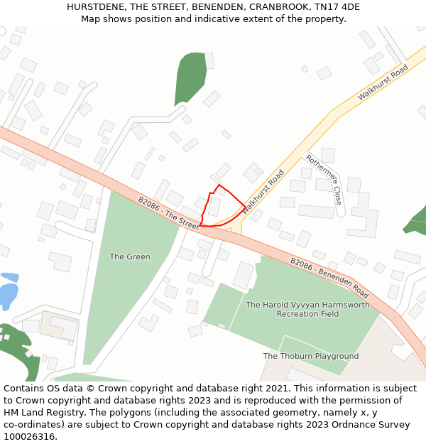 HURSTDENE, THE STREET, BENENDEN, CRANBROOK, TN17 4DE: Location map and indicative extent of plot
