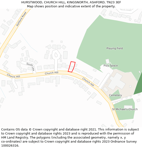 HURSTWOOD, CHURCH HILL, KINGSNORTH, ASHFORD, TN23 3EF: Location map and indicative extent of plot