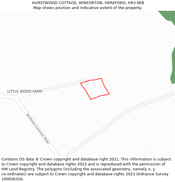 HURSTWOOD COTTAGE, WINFORTON, HEREFORD, HR3 6EB: Location map and indicative extent of plot