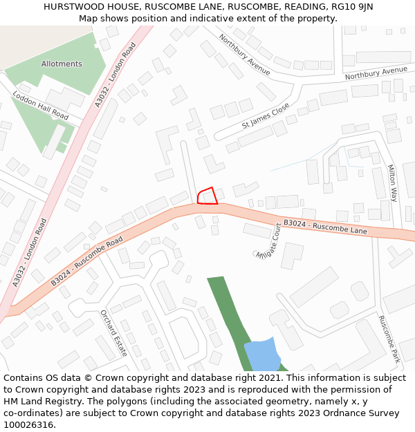 HURSTWOOD HOUSE, RUSCOMBE LANE, RUSCOMBE, READING, RG10 9JN: Location map and indicative extent of plot