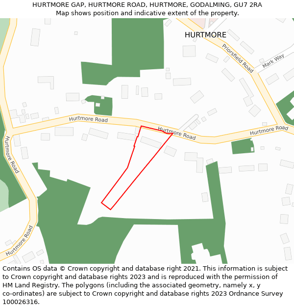 HURTMORE GAP, HURTMORE ROAD, HURTMORE, GODALMING, GU7 2RA: Location map and indicative extent of plot