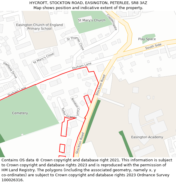 HYCROFT, STOCKTON ROAD, EASINGTON, PETERLEE, SR8 3AZ: Location map and indicative extent of plot