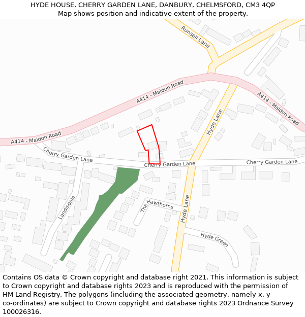 HYDE HOUSE, CHERRY GARDEN LANE, DANBURY, CHELMSFORD, CM3 4QP: Location map and indicative extent of plot