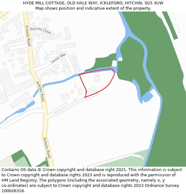 HYDE MILL COTTAGE, OLD HALE WAY, ICKLEFORD, HITCHIN, SG5 3UW: Location map and indicative extent of plot