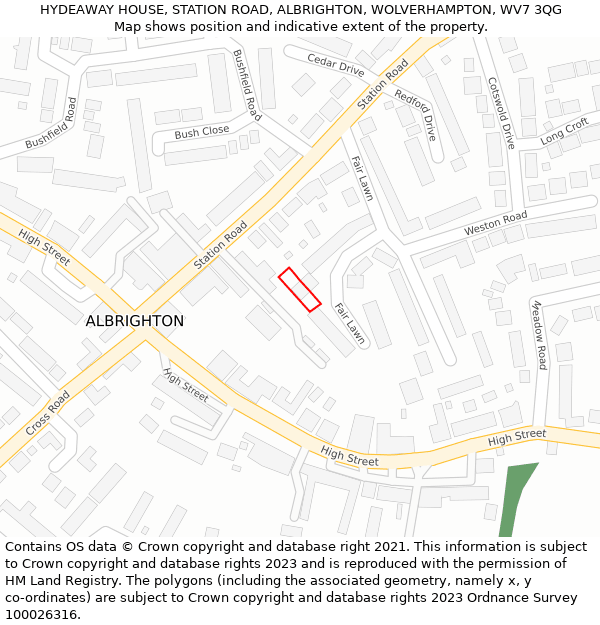 HYDEAWAY HOUSE, STATION ROAD, ALBRIGHTON, WOLVERHAMPTON, WV7 3QG: Location map and indicative extent of plot