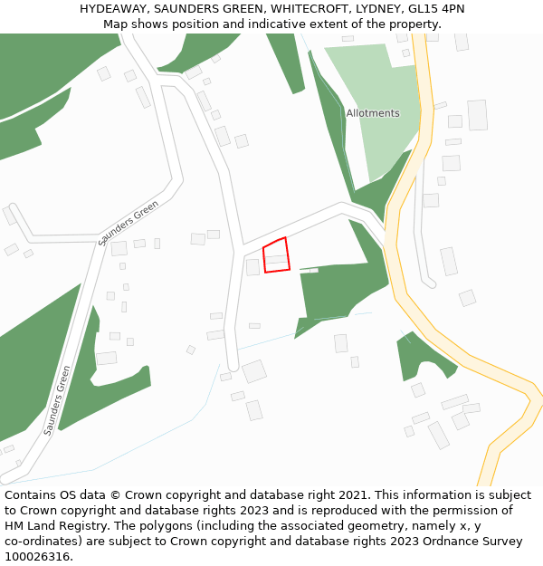 HYDEAWAY, SAUNDERS GREEN, WHITECROFT, LYDNEY, GL15 4PN: Location map and indicative extent of plot