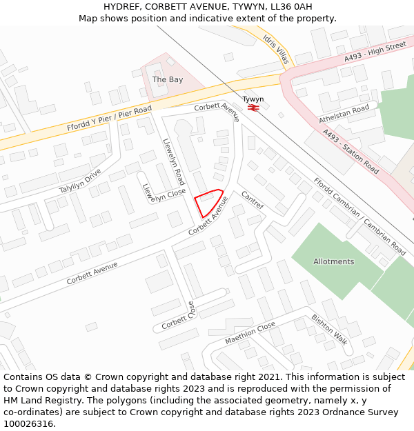 HYDREF, CORBETT AVENUE, TYWYN, LL36 0AH: Location map and indicative extent of plot