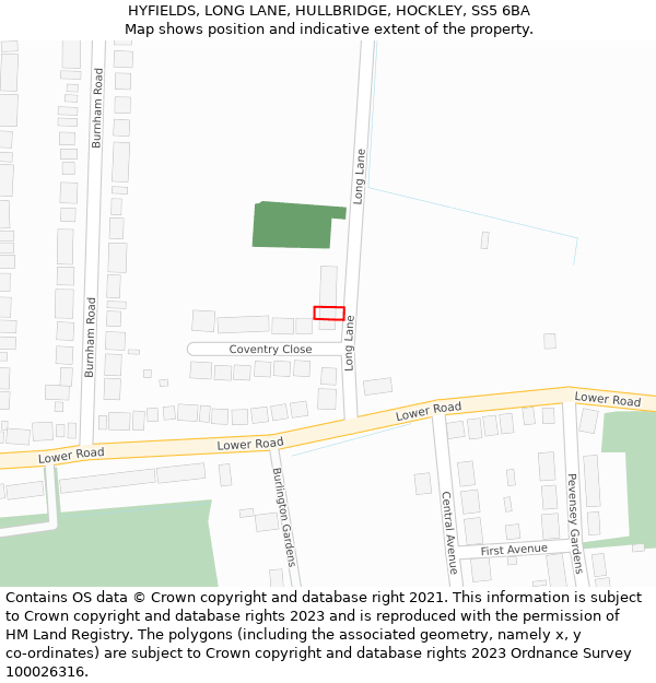 HYFIELDS, LONG LANE, HULLBRIDGE, HOCKLEY, SS5 6BA: Location map and indicative extent of plot