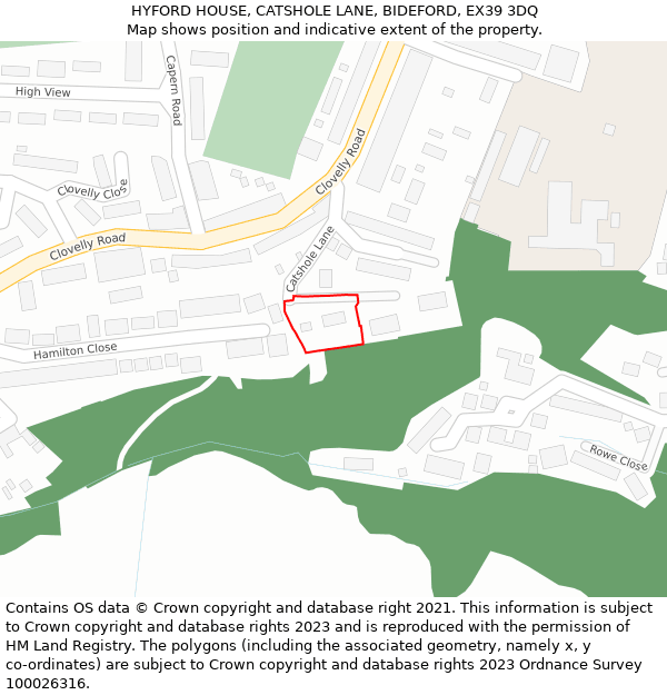 HYFORD HOUSE, CATSHOLE LANE, BIDEFORD, EX39 3DQ: Location map and indicative extent of plot