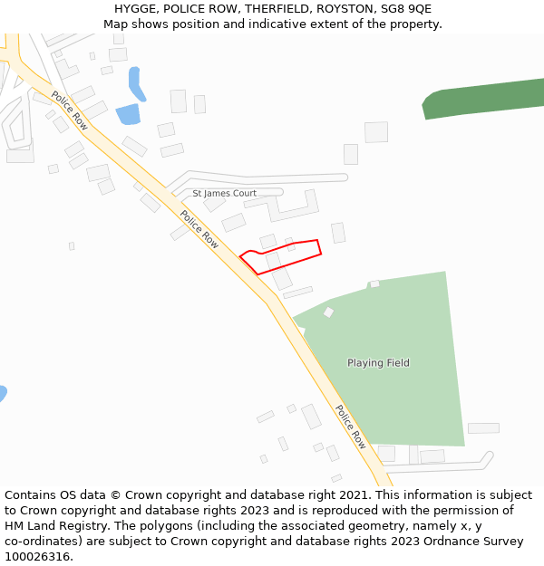 HYGGE, POLICE ROW, THERFIELD, ROYSTON, SG8 9QE: Location map and indicative extent of plot