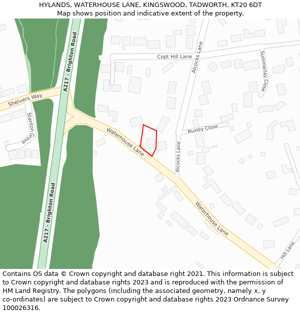 HYLANDS, WATERHOUSE LANE, KINGSWOOD, TADWORTH, KT20 6DT: Location map and indicative extent of plot