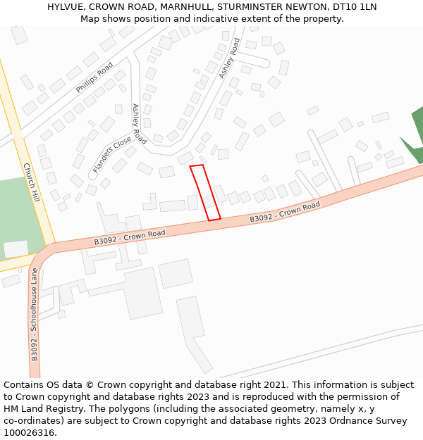 HYLVUE, CROWN ROAD, MARNHULL, STURMINSTER NEWTON, DT10 1LN: Location map and indicative extent of plot