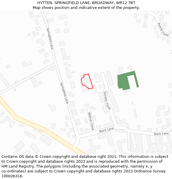 HYTTEN, SPRINGFIELD LANE, BROADWAY, WR12 7BT: Location map and indicative extent of plot