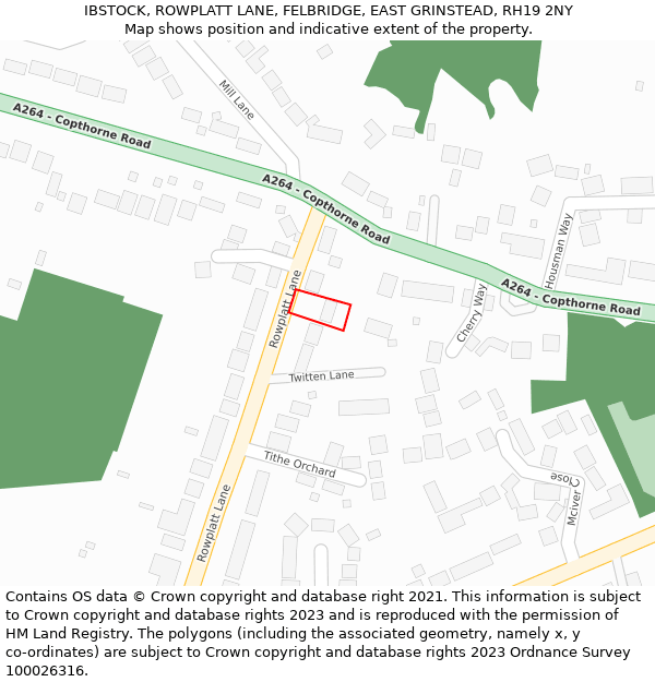 IBSTOCK, ROWPLATT LANE, FELBRIDGE, EAST GRINSTEAD, RH19 2NY: Location map and indicative extent of plot