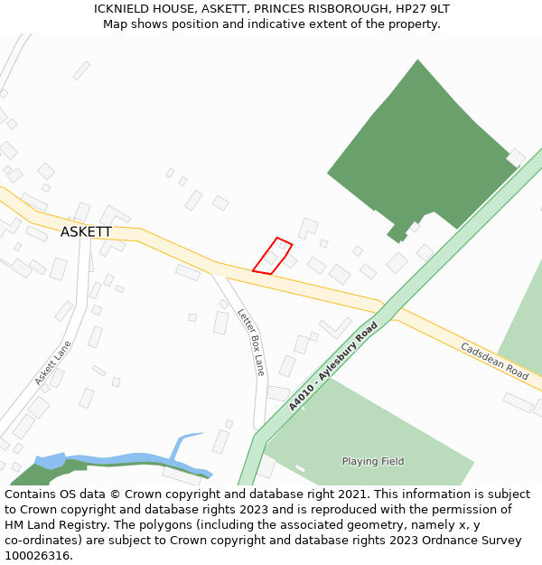 ICKNIELD HOUSE, ASKETT, PRINCES RISBOROUGH, HP27 9LT: Location map and indicative extent of plot