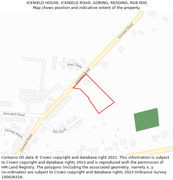 ICKNIELD HOUSE, ICKNIELD ROAD, GORING, READING, RG8 0DG: Location map and indicative extent of plot