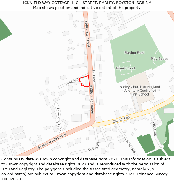 ICKNIELD WAY COTTAGE, HIGH STREET, BARLEY, ROYSTON, SG8 8JA: Location map and indicative extent of plot