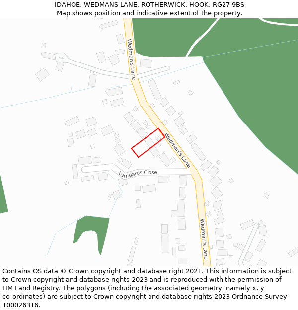 IDAHOE, WEDMANS LANE, ROTHERWICK, HOOK, RG27 9BS: Location map and indicative extent of plot