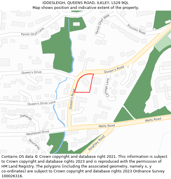 IDDESLEIGH, QUEENS ROAD, ILKLEY, LS29 9QL: Location map and indicative extent of plot