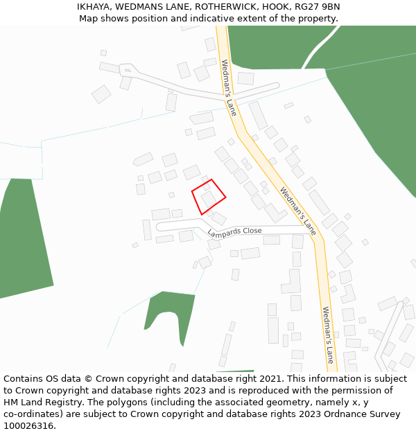 IKHAYA, WEDMANS LANE, ROTHERWICK, HOOK, RG27 9BN: Location map and indicative extent of plot