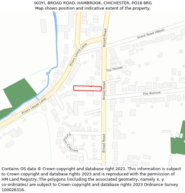 IKOYI, BROAD ROAD, HAMBROOK, CHICHESTER, PO18 8RG: Location map and indicative extent of plot