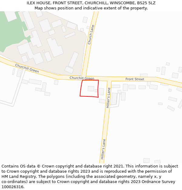 ILEX HOUSE, FRONT STREET, CHURCHILL, WINSCOMBE, BS25 5LZ: Location map and indicative extent of plot
