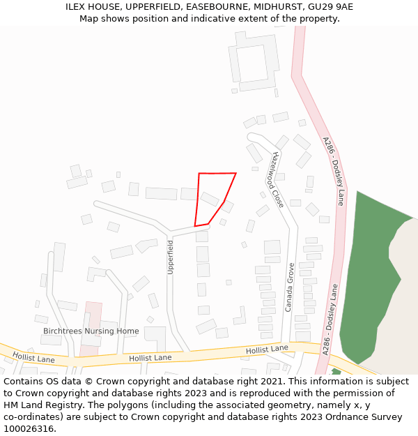 ILEX HOUSE, UPPERFIELD, EASEBOURNE, MIDHURST, GU29 9AE: Location map and indicative extent of plot