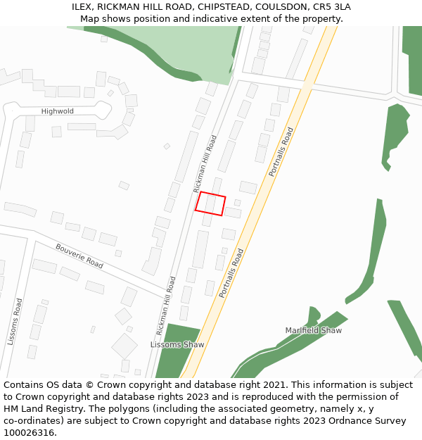 ILEX, RICKMAN HILL ROAD, CHIPSTEAD, COULSDON, CR5 3LA: Location map and indicative extent of plot