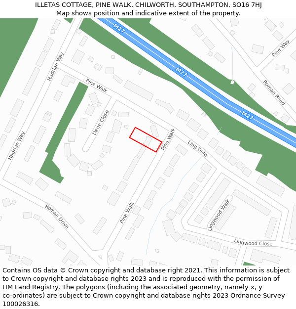 ILLETAS COTTAGE, PINE WALK, CHILWORTH, SOUTHAMPTON, SO16 7HJ: Location map and indicative extent of plot