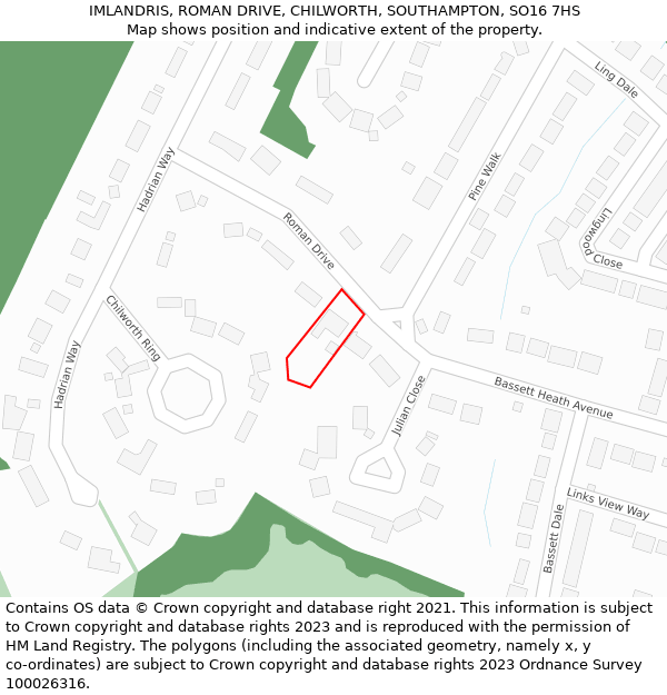 IMLANDRIS, ROMAN DRIVE, CHILWORTH, SOUTHAMPTON, SO16 7HS: Location map and indicative extent of plot