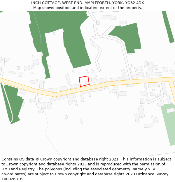 INCH COTTAGE, WEST END, AMPLEFORTH, YORK, YO62 4DX: Location map and indicative extent of plot