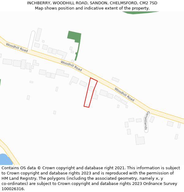 INCHBERRY, WOODHILL ROAD, SANDON, CHELMSFORD, CM2 7SD: Location map and indicative extent of plot